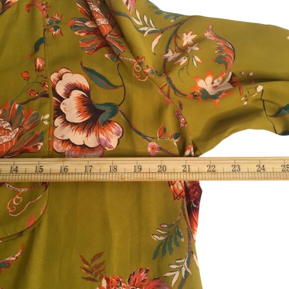 Gibson + Latimer Blouse Womens XL Green Floral Ruffle Cuff Mock Neck Boho Top - Picture 9 of 15